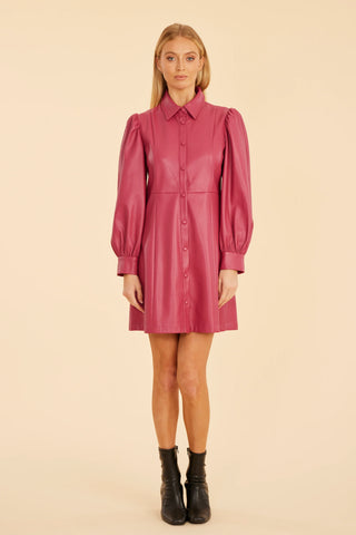 Vegan Puff Shoulder Tailored Dress in Dark Pink