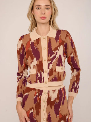 Hattie Cardigan in Amber Brush Print Knit