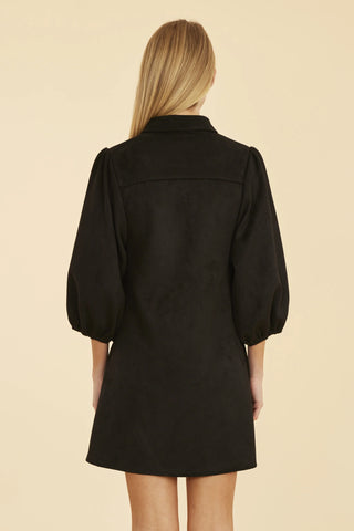Exaggerated Faux Suede Dress in Black