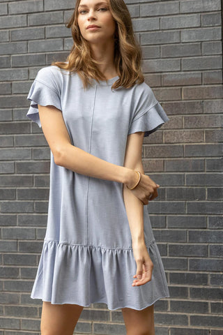 Ruffle Sleeve Peplum Dress in Cornflower