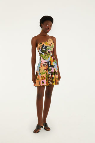 Tropical Painting Mini Dress in Multicolor