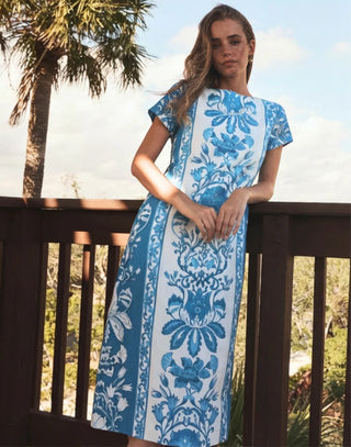 Adria Midi Dress in Florentine Blue