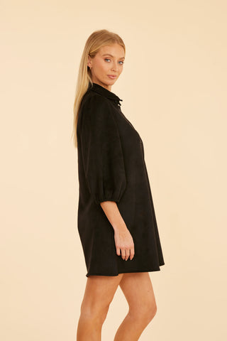Exaggerated Faux Suede Dress in Black