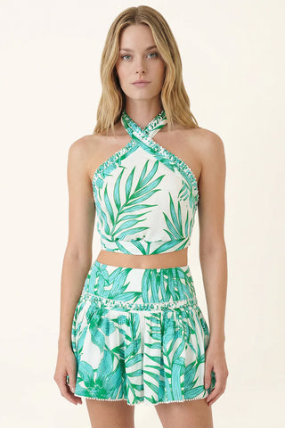 Mini Skirt Angele in Green Palm Leaf