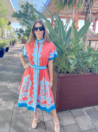 Sydney Shirtdress in Bouquet Coral