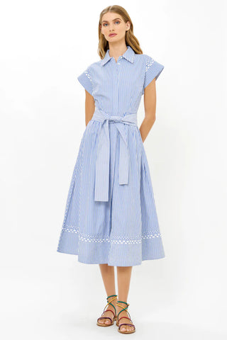 Belted Shirt Dress in Sconset Blue