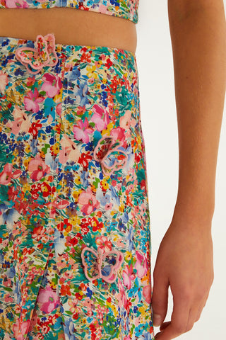 Peasant Floral Butterflies Maxi Skirt in Off-White