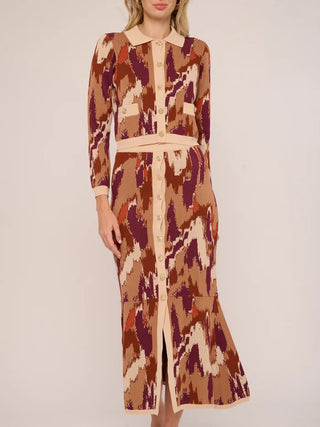Hattie Cardigan in Amber Brush Print Knit