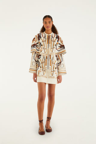 Equestrian Scarf Winter White Mini Cape Dress