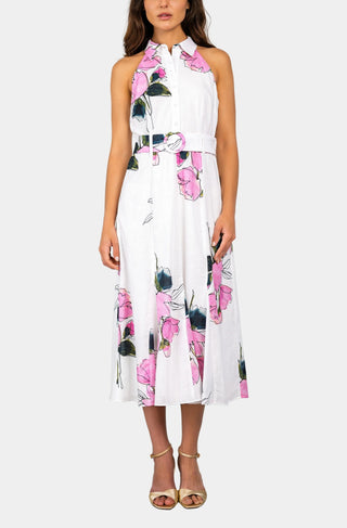 Jolene Midi Dress in White/Pink