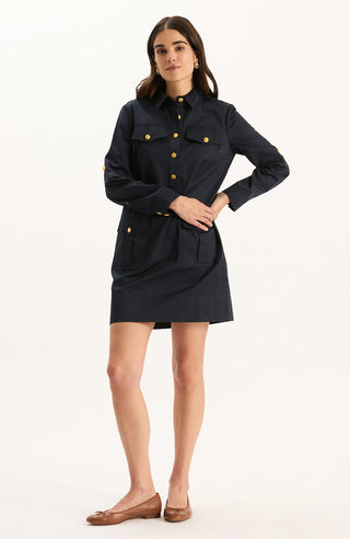 Rory Cotton Shirt Dress in Mid Navy