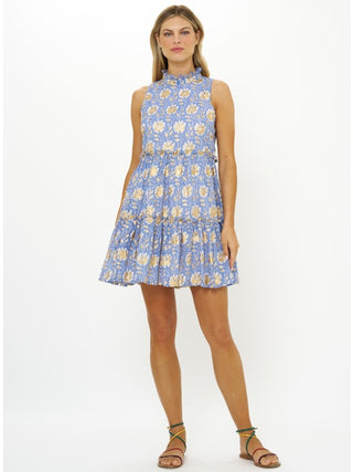 Ruffle Tiered Short Dress in Mughal Blue