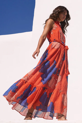 Sleeveless Shirt Dress Maxi in Bora Bora Red