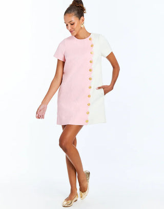 Etta Sleeved Mini Dress in Pink/Ivory