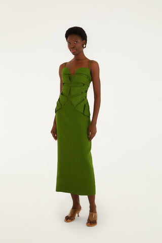 Monstera Leaf Slvlss Maxi Dress in Green
