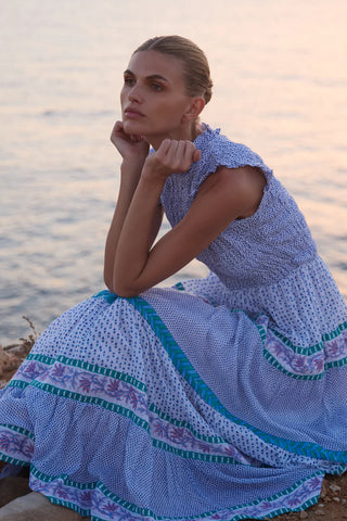 Sleeveless Smocked Maxi in Capri Blue