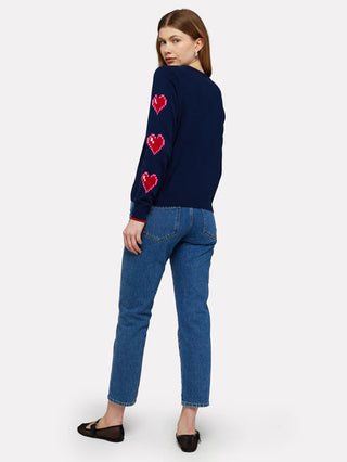 Heart Sleeve Crew in Hello Sailor/Neon Pink, Cochineal, Ice Water