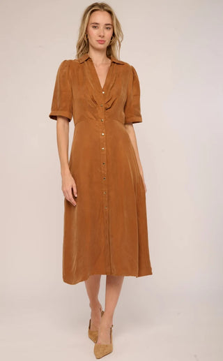 Robbin Midi Dress in Cognac