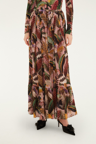 Maxi Skirt in Artisanal Birds Blush Pink