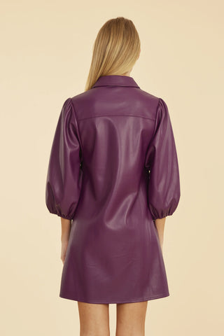 Exaggerated Sleeve Vegan Dress in Deep Purple
