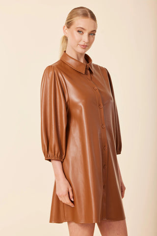 Exaggerated Sleeve Vegan Dress in Saddle