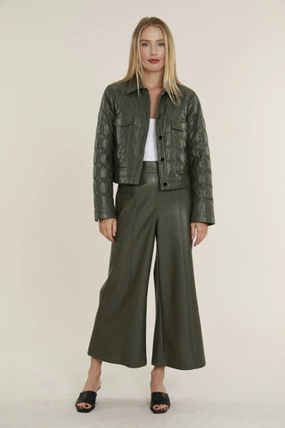 Vegan Wide Leg Crop Pant in Army