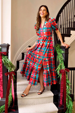Margot Dress in Poinsettia Tartan
